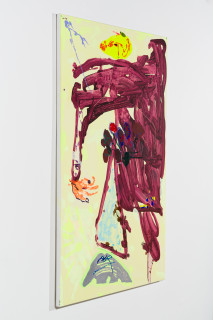 Tom Polo soft searching, secret grapes, 2026; acrylic paint and Flashe on polycotton; 182 x 138 cm; enquire