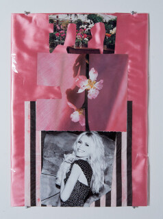 Jacqueline Fraser Balenciaga looking at Daniel Buren at the Guggenheim NYC, 2013; Mixed media collage; 59 x 42 cm; enquire