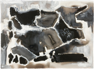 Fiona Hall Cage (Syria map 11), 2017; Cat no. 51; gouache and tapa dye on rag paper; 57 x 76 cm; enquire