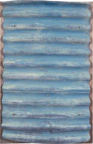 Rosalie Gascoigne Folded Blue, 1989; painted corrugated iron on plywood; 89 x 57.5 cm; enquire