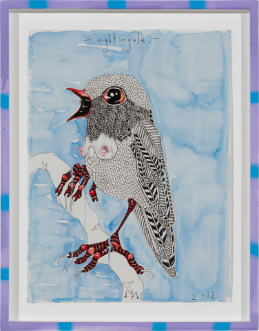 Del Kathryn Barton nightingale, 2012; ink and watercolour on paper, hand finished frame; 46 x 36 cm; more info; enquire