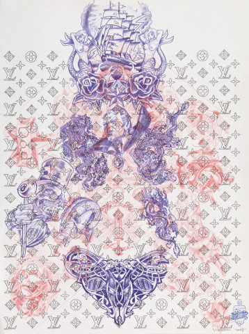Wim Delvoye Untitled (tattoo drawing #9), 2007; pencil and coloured pencil on paper; 70.5 x 52.6 cm; enquire