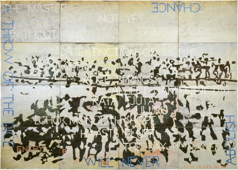 Imants Tillers Nature Speaks: BV, 2009; acrylic, gouache on 16 canvasboards, no. 85840 - 85855; 102 x 143 cm; enquire