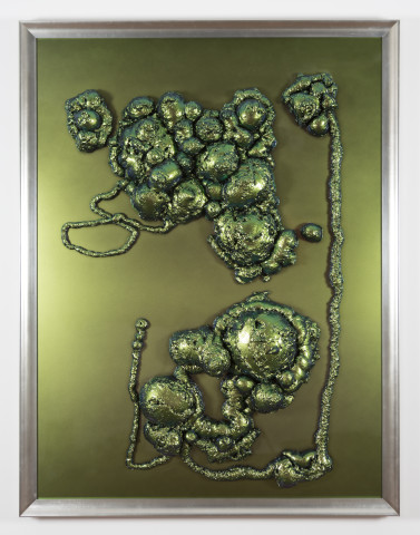 Dale Frank Cheez Whiz, 2015; pressurised construction foam and harlequin paint on perspex; 170 x 130 x 18 cm; Enquire