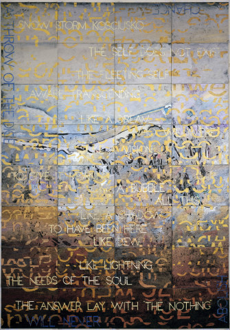 Imants Tillers Snow Storm, Kosciusko, 2012; acrylic, gouache on 32 canvas boards, nos. 90729-90760; 201.8 x 141.6 cm; enquire