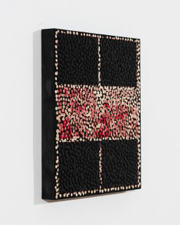 Daniel Boyd Untitled (TBAGAAW), 2025; oil, ink and archival glue on paper mounted to board; 30 x 25 cm; enquire