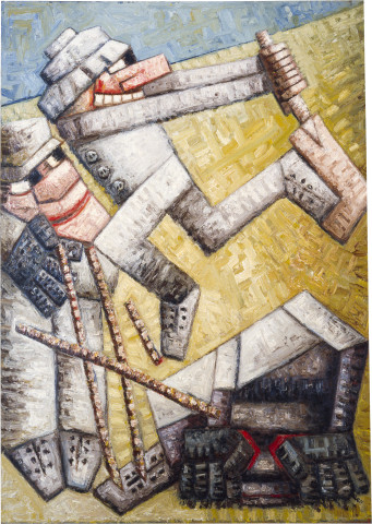 Keith Looby When Edmund hit a sixer, 1983-84; from the series Bureaucracy Suite; oil on canvas; 215 x 155 cm; enquire