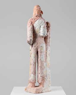 Linda Marrinon Woman in pink and white stone, 2026; tinted and painted plaster with muslin; 99 x 28 x 25 cm; enquire