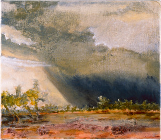 Mandy Martin Storm at Dribbling Bore, 27 January, 1997; oil, ochre, pigment on linen; 30 x 35 cm; enquire