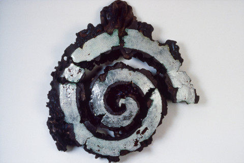 Rod Bamford Coil, 1988-89; ceramic, treated with glazed surfaces and enamel decals; 52 x 48 x 8 cm; enquire