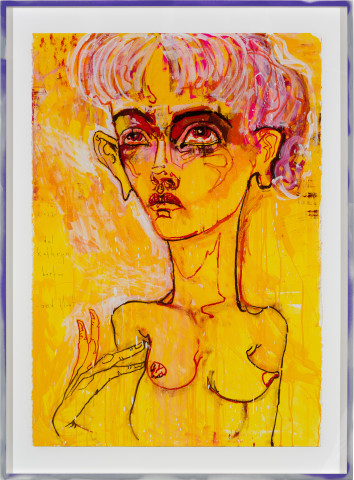 Del Kathryn Barton and float, 2022; oil pastel and gouache on paper, hand finished frame; 175 x 129 cm; more info; enquire