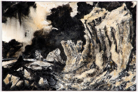 Mandy Martin Wanderers in the desert of the real; The Erebus Passing through the Chain of 'Bergs, 2008; Ochre, pigment, and oil on linen; 100 x 150 cm; enquire