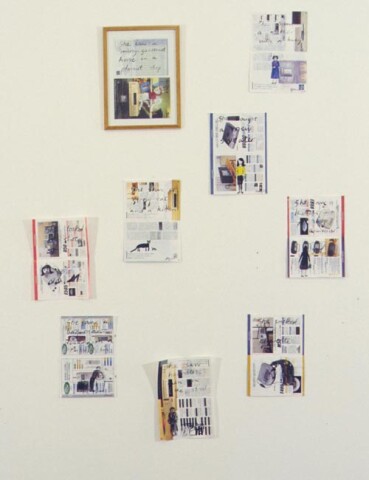 Jenny Watson Group 1: She..., 1999; (Technology / Sony / mobile phone brochure); Pelikan and Schminke watercolour on Japanese found papers; dimensions variable; enquire