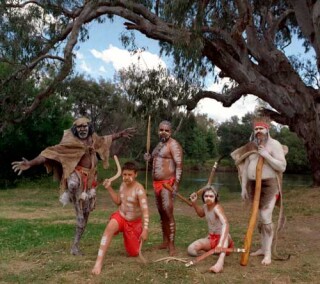 Anne Zahalka Burrinjwok Dance Group, Ngan  Girra Festival, Albury, 2001; type C photograph; 76 x 95 cm; Edition of 12; enquire