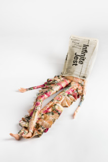 Sarah Contos Infinite Jest, 2019; screen-print on canvas, fabric, poly-fibre, air-dry clay; 100 x 20 cm; Enquire