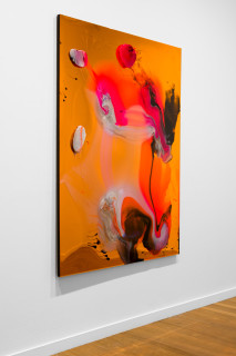 installation view; Dale Frank He was not lonely at all, he just wished his dick was twice the size it was, 2026; colour powder pigments in Epoxyglass, Epoxyglass, on perspex; 200 x 150 cm; enquire