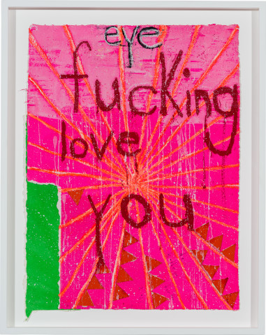 Del Kathryn Barton eye fucking love you, 2021; oil pastel, oil stick and gouache on handmade paper; 89 x 70 cm; more info; enquire