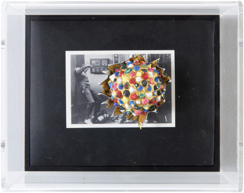 Rohan Wealleans look out, 2014; paint and polystyrene on trading cards; 13.8 x 17 x 9 cm; enquire