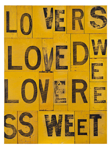 Rosalie Gascoigne Sweet Lovers, 1990; retro-reflective road signs on plywood; 105 x 79.5 cm; enquire