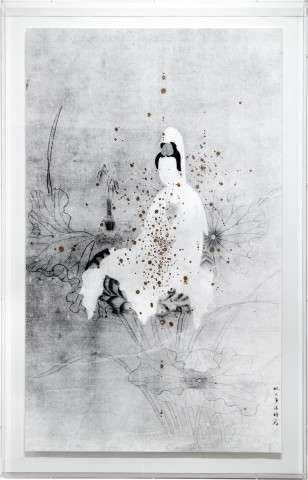 Lindy Lee The Universal Record of the Flame, 2011; Inkjet print and fire on paper; 221 x 114 x 10 cm (framed); enquire