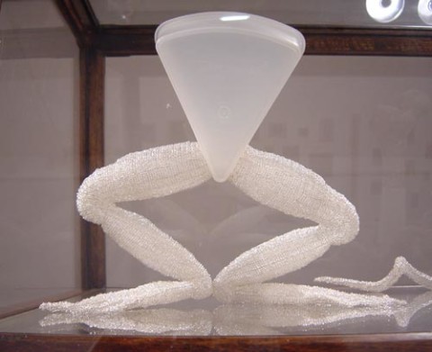 Fiona Hall Cell Culture (detail), 2002; glass, metal, pvc, beads in vitrine; 158.1 x 250.2 x 90.2 cm; dimensions variable; enquire