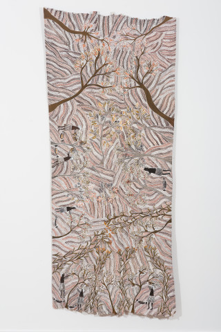 Yalmakany Marawili Edge of the Jungle, 2024; 5007-24; earth pigments on Stringybark; 259 x 109 cm; more info; enquire