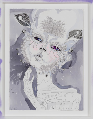 Del Kathryn Barton with me......, 2022; oil pastel, ink and watercolour on paper, hand finished frame; 89.5 x 70 cm; more info; enquire