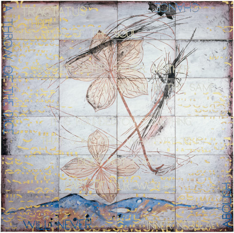 Imants Tillers Tractatus 3 , 2009; acrylic, gouache on 24 canvasboards, no. 85357 - 85380; 153 x 153 cm; enquire