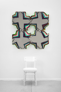 Jim Lambie Metal Box (Aurora Orchid), 2025; polished steel and aluminium sheets, gloss paint; 120 x 120 x 20 cm; enquire