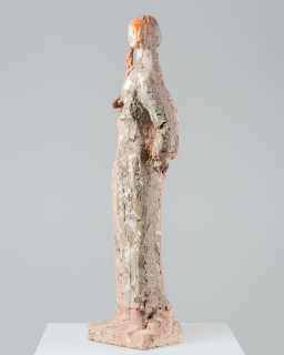 Linda Marrinon Pink and grey poet, 2026; tinted and painted plaster and hessian; 99 x 28 x 25 cm; enquire