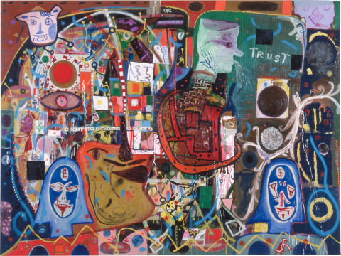 Gareth Sansom Family, 1988; oil and enamel on linen; 198.1 x 228.6 cm; enquire