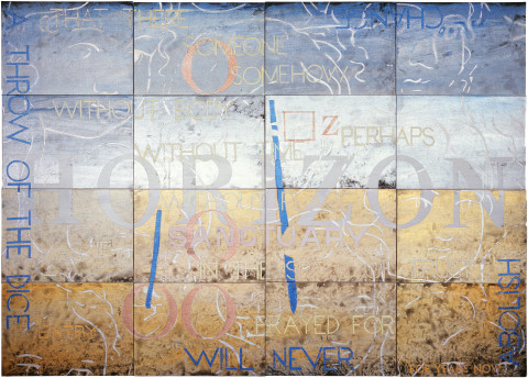 Imants Tillers Nature Speaks: X, 2006; acrylic, gouache on 16 canvasboards, nos. 80013 - 80028; 101.6 x 142.2 cm; enquire