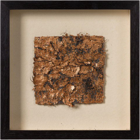 Kirtika Kain skin, 2019; copper paint, human hair, wax, hand made paper; 34 x 34 cm; enquire
