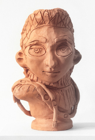 Linda Marrinon Bust with Snood, 1994; terracotta; 35 cms high; enquire