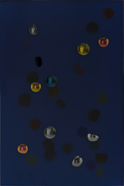 Jim Lambie November 1976, Waterfall, 2026; resin, sunglasses lens, birch plywood, paint; 91.5 x 61 x 5 cm; more info; enquire