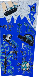 Dhambit Munuŋgurr Took the Children Away, 2022; 532-22; earth pigments and acrylic on bark; 234 x 144 cm; more info; enquire
