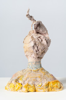 Linda Marrinon Woman with silver necklace, 2025; tinted and painted plaster with muslin; 46 x 33 x 16 cm; enquire
