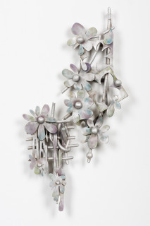 Sarah  Contos Asters Affair with Pussy Toes, 2022; hand-cast aluminium; 72 x 37 cm; two parts; enquire