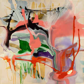 Dale Frank She always had kept her side weekly mown to the boundary distinguishable only by the difference between grass and lawn, 2011; varnish on canvas; 200 x 200 cm; enquire