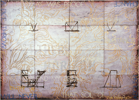 Imants Tillers Nature Speaks: AT, 2008; acrylic, gouache on 16 canvasboards nos. 81268 - 81283; 101.6 x 142.2 cm; enquire