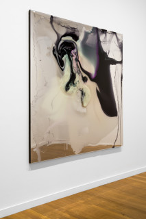 installation view; Dale Frank Between the cheeks dreaming of another continent over the horizon, gripping, swimming in the streets, he always watched other mens backsides walking, coveting as watchers do, 2026; colour powder pigments in Epoxyglass, Epoxyglass, on perspex; 200 x 200 cm; enquire