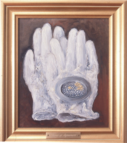 Fiona Hall Terms of Agreement, 1996; Oil on canvas; 29 x 24 cm; enquire