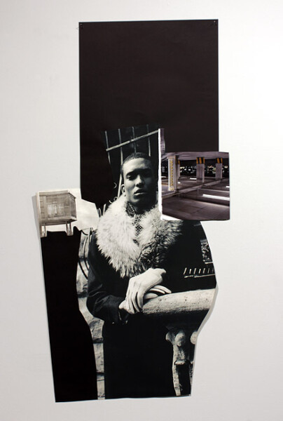 Jacqueline Fraser The Making of 8 Mile 2012, 2012; archival card, duratrans, magazine clippings, paint, archival glue, wood grain contact, cling wrap, gold foil paper, plastic sheeting; dimensions variable; enquire