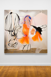 installation view; Dale Frank He always thought from the little that he knew that this was enough to make him confident that he was doing the right thing, 2025; colour powder pigments in Epoxyglass, Epoxyglass, on perspex; 200 x 200 cm; enquire