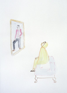 Vivienne Shark LeWitt untitled sketch (woman looking at painting), 1994; watercolour on paper; 75 x 55 cm; enquire