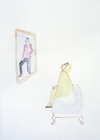 Vivienne Shark LeWitt untitled sketch (woman looking at painting), 1994; watercolour on paper; 75 x 55 cm; enquire