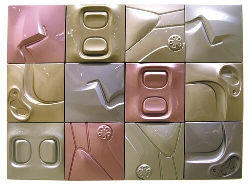 Patricia Piccinini Stratocumulus, 2006; ABS plastic and automotive paint,
12 panels. Each panel: 50 x 50 x 10; 150 x 200 x 10 cm; enquire