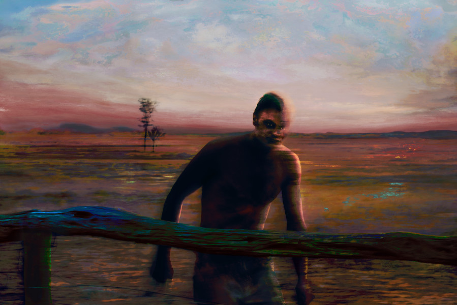 Tracey Moffatt Fence Boy, 2024; from the series The Burning; digital colour print; 128 x 190 cm (framed); Edition of 6 + 2 AP; enquire