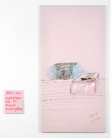 Jenny Watson Bed and fireplace, 2001; oil on cotton, acrylic on canvas; 121.5 x 71.5 cm, 25 x 20 cm; enquire
