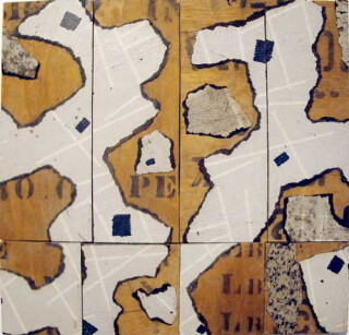 Rosalie Gascoigne Untitled (chart), 1992-93; Torn linoleum on plywood; 40.5 x 42.5 x 2 cm; enquire